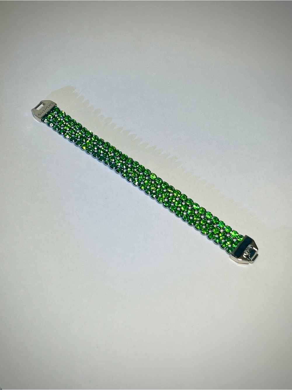Givenchy Triple Row Signed Green Rhinestone Bracelet